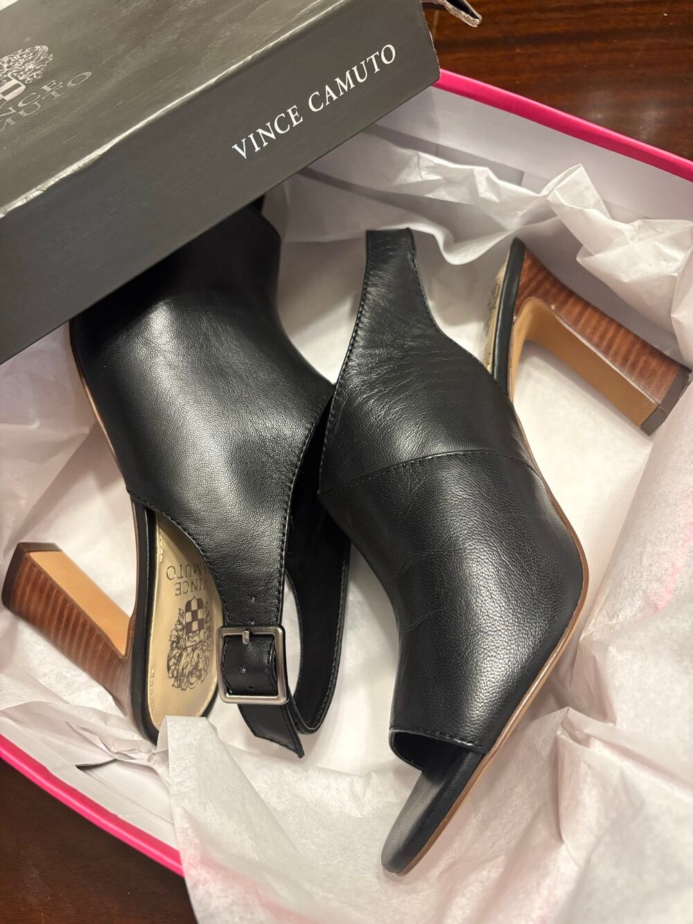 Vince Camuto Black Leather Slingback Heels Peep Toe Pumps Shoes Size 9